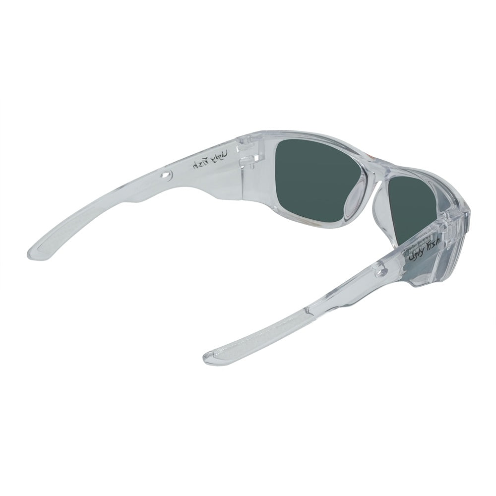 Polarised mirror safety sunglasses with a wrap around frame and purple lenses.