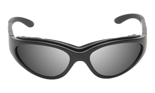 A pair of black Ugly Fish photochromic motorcycle goggles with a curved lens and adjustable strap.
