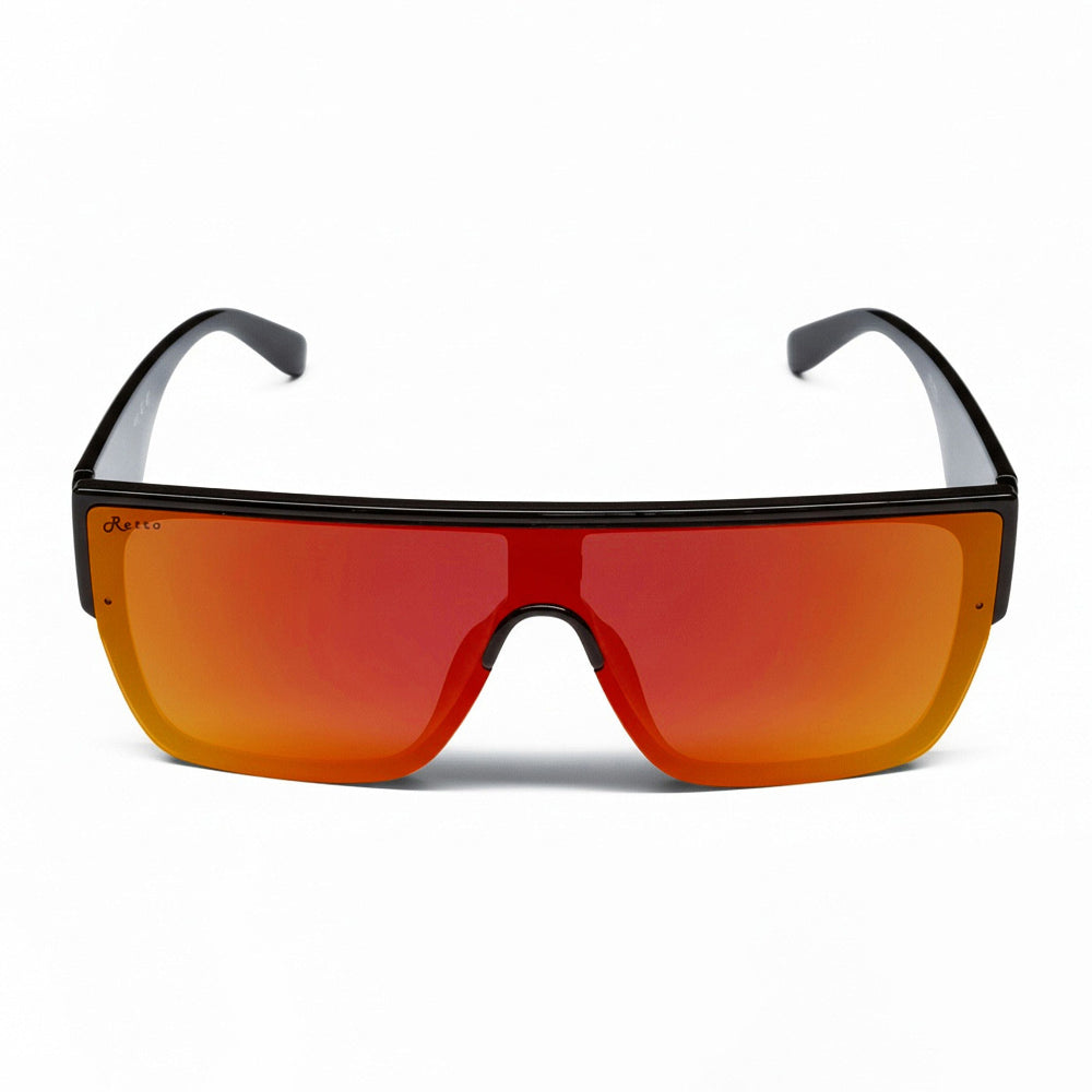 Bohemian Retro sunglasses with red gradient lenses and black frame on a white background