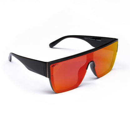 Bohemian Retro sunglasses with black frame and red-orange lenses on a white background