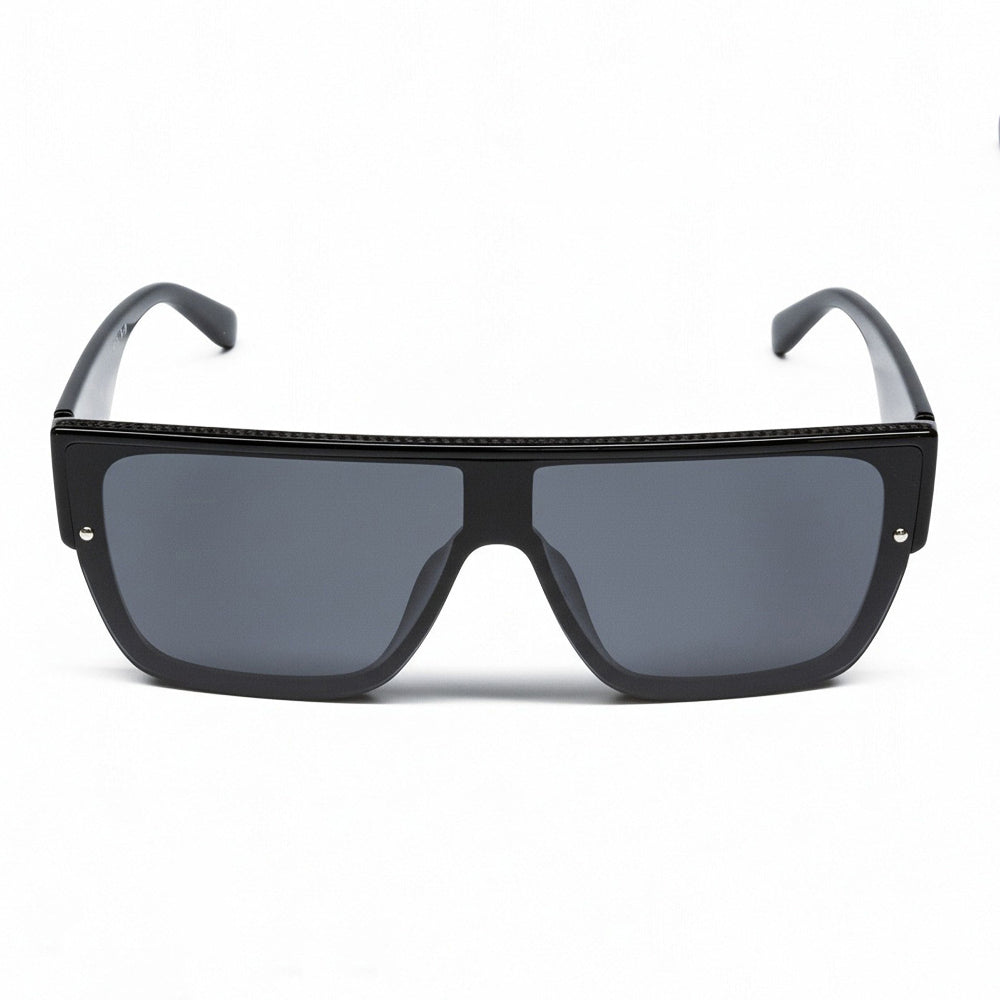Bohemian Retro black sunglasses with a wide frame on a white background