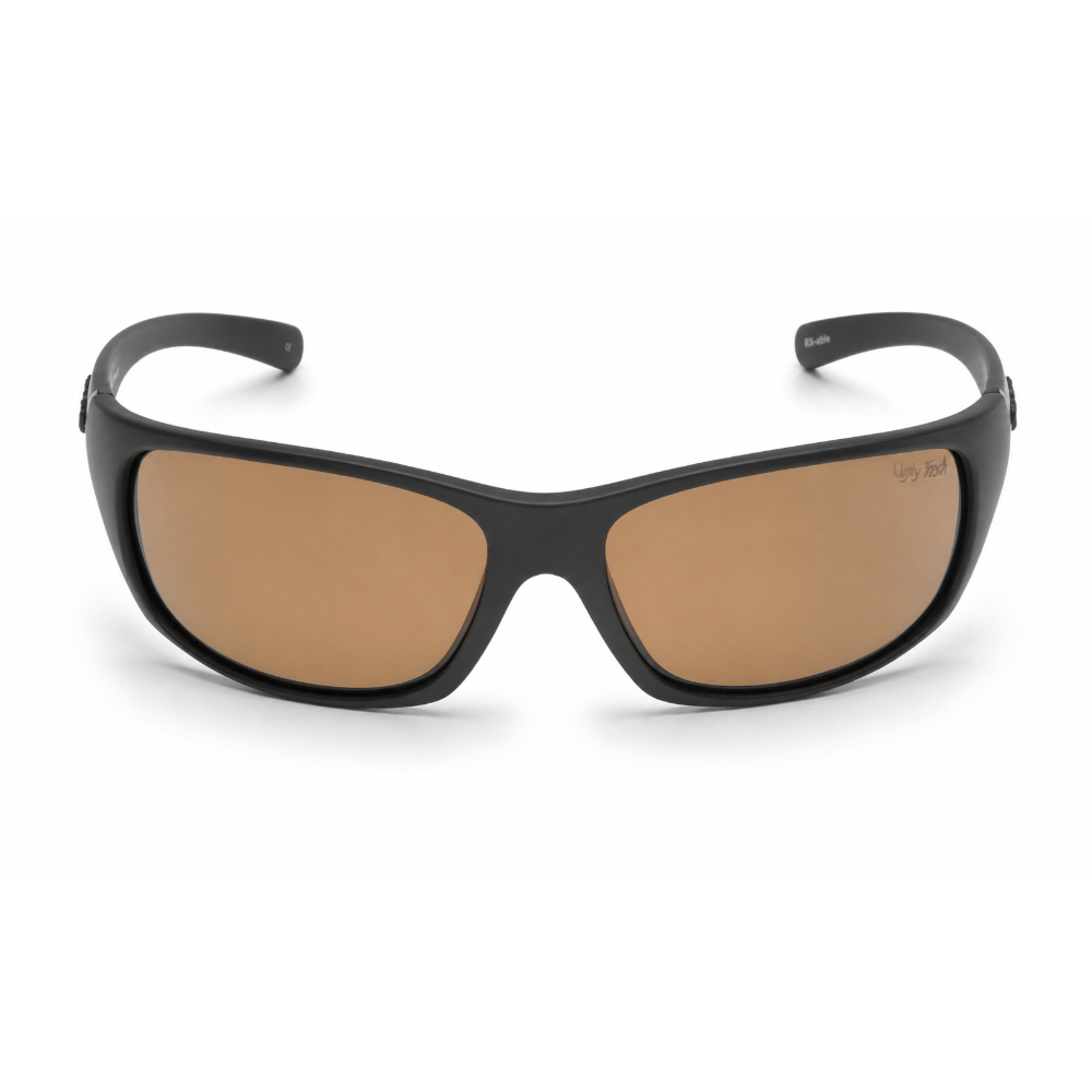 Ugly Fish Eclipse Premium Polarised sunglasses with black frame and brown lenses on a white background