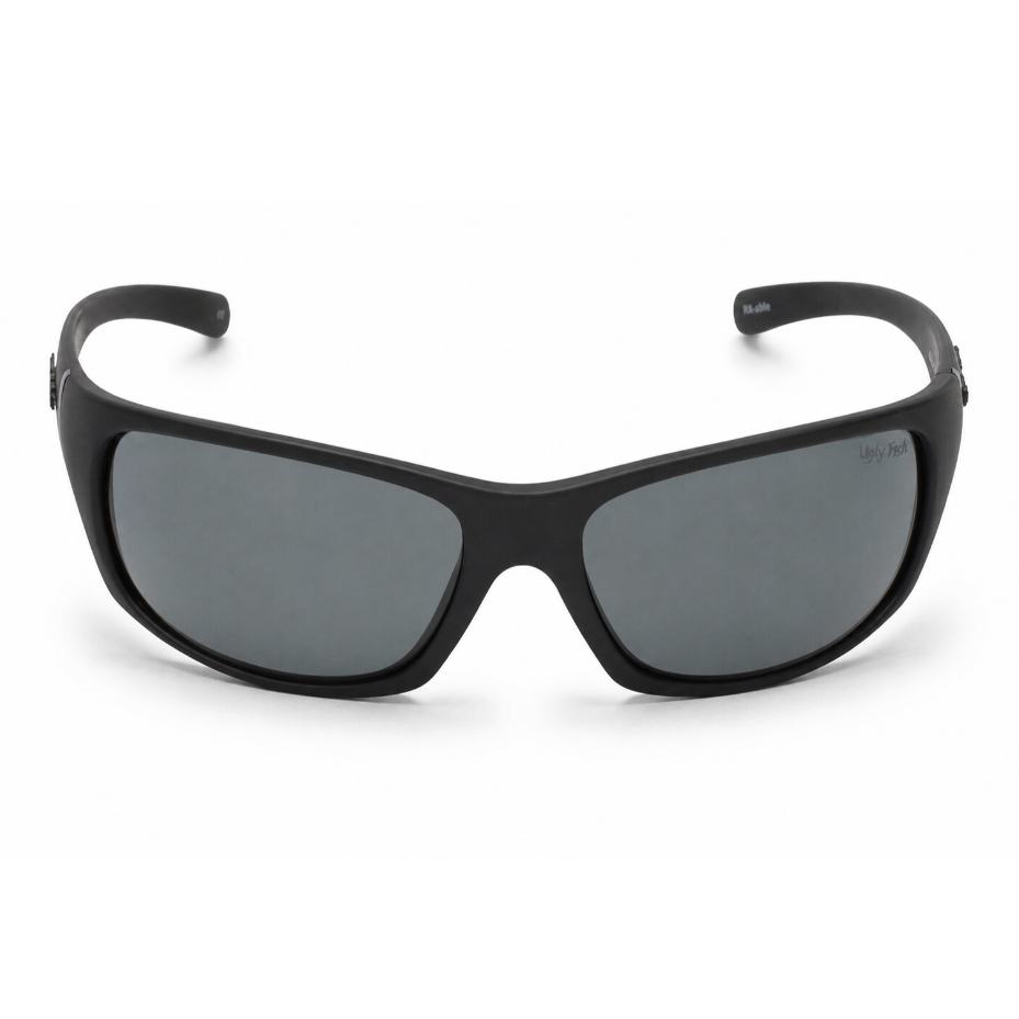 Ugly Fish Eclipse premium polarised black sunglasses with gray lenses on a white background