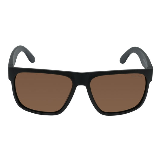 A pair of black Ugly Fish sunglasses with blue accents on the arms, featuring polarized lenses and designed to float on water.
