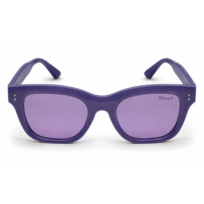 Purple Ugly Fish Kids sunglasses with a thick, rounded cat-eye frame and matching purple lenses, featuring a small 'Mermaid' brand logo on the upper right lens.