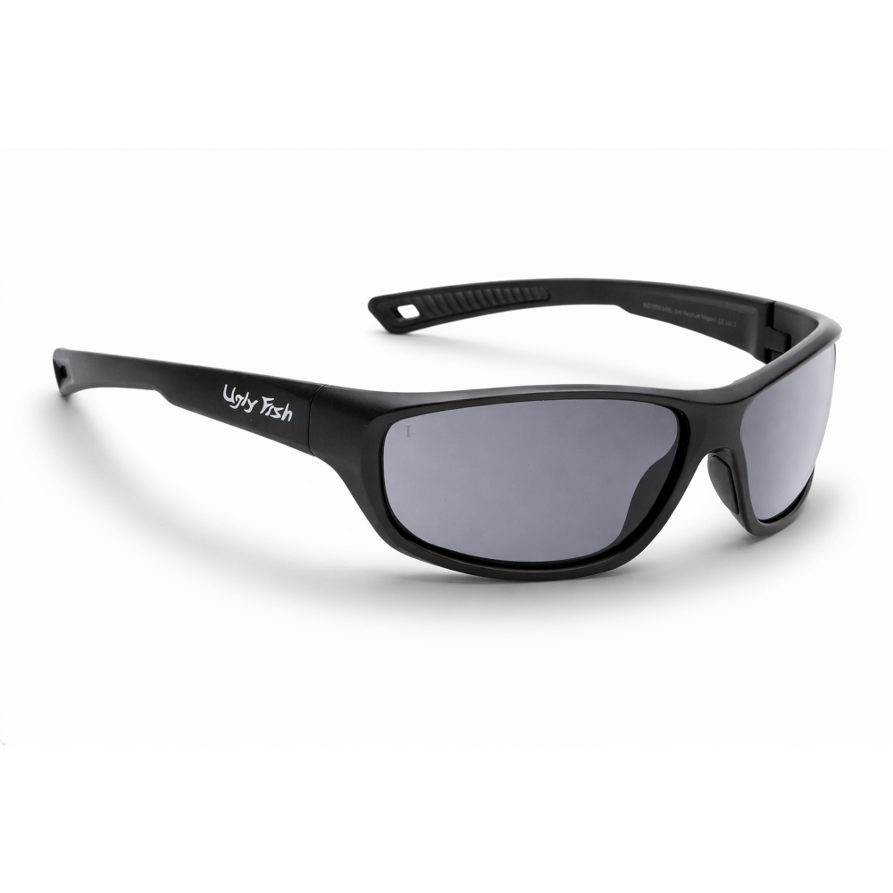 Black R177 Motorcycle sunglasses with gray lenses on a white background