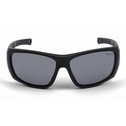 RS3644 Black Motorcycle sunglasses with gray lenses on a white background