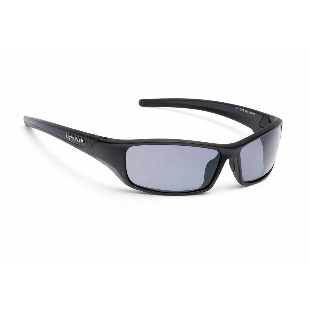 RS5228 Black Motorcycle sunglasses with gray lenses on a white background