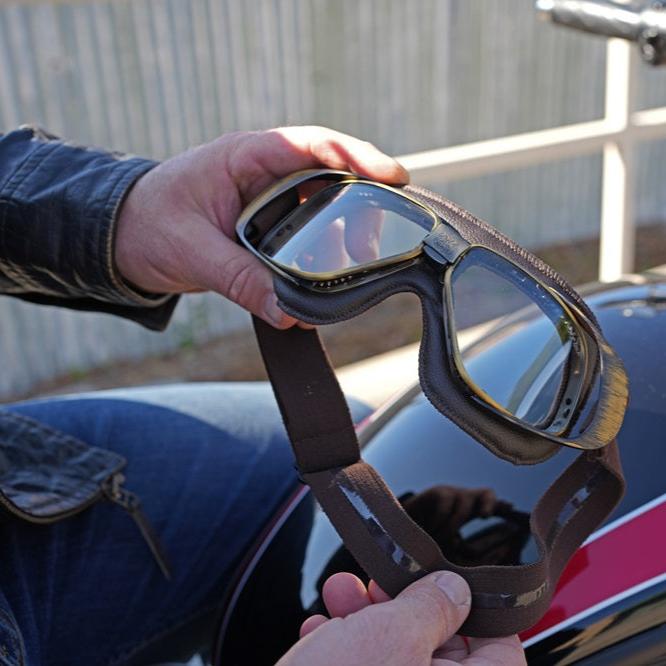 vintage motorcycle goggles over glasses Roadster Motorcycle Goggles – Aviator Style