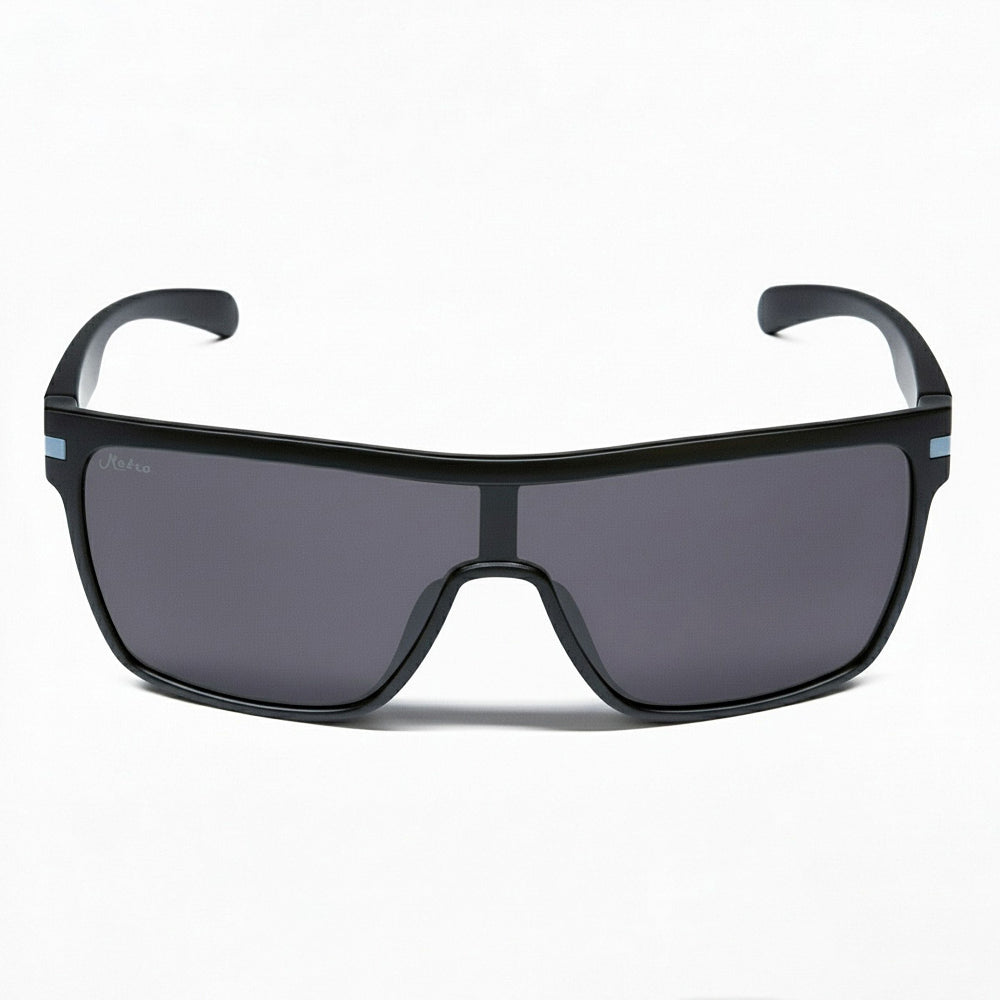 Sage Rogue Black shield-style sunglasses with dark lenses on a white background