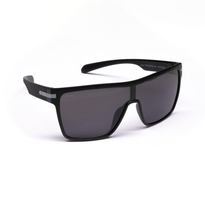 Sage Retro black sunglasses with a shield design on a white background