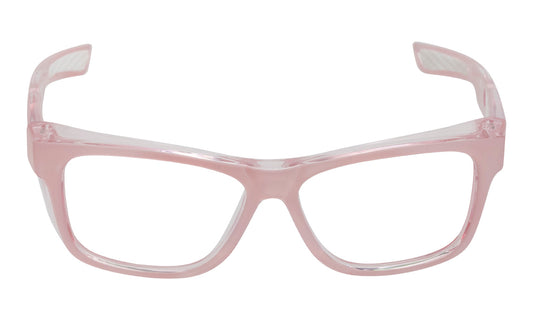 A pink pair of Ugly Fish Safety Glasses with wrap around side protection. 