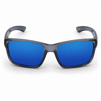 Ugly Fish Wave Premium polarised Sunglasses with blue lenses and crystal smoke frame on a white background