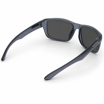 Ugly Fish Wave Premium Polarised sunglasses with blue lenses and crystal smoke frame on a white background