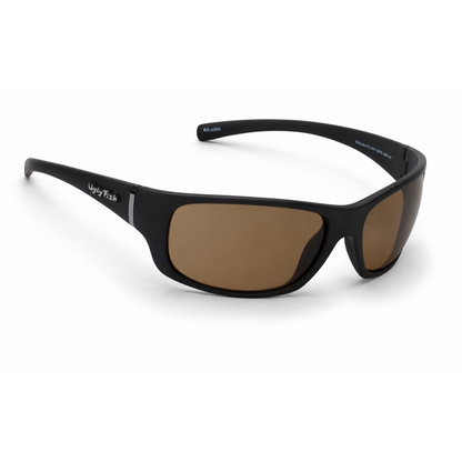Ugly Fish Eclipse Premium Polarised black sunglasses with brown lenses on a white background