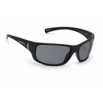 Ugly Fish Eclipse premium polarised black sunglasses with a white background