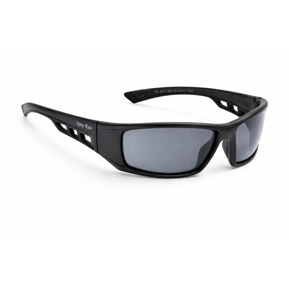 RS4077 Black Motorcycle sunglasses with gray lenses on a white background