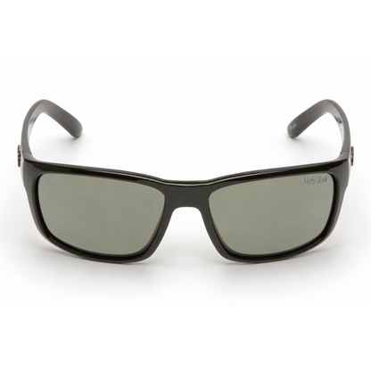 Ugly Fish Xenon premium polarised black sunglasses with dark lenses on a white background