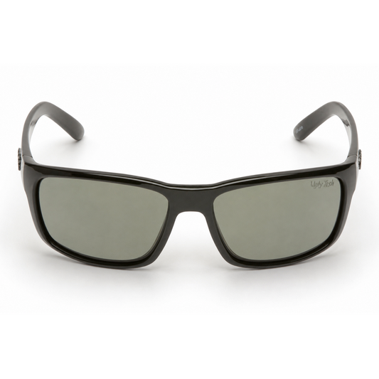 Ugly Fish Xenon premium polarised black sunglasses with dark lenses on a white background